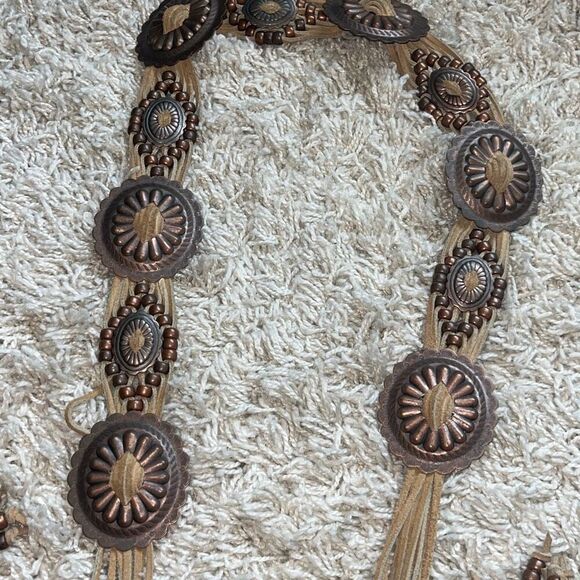 Gorgeous Western Copper Brass Handmade Leather Belt  With Tassels Southwestern main image 10